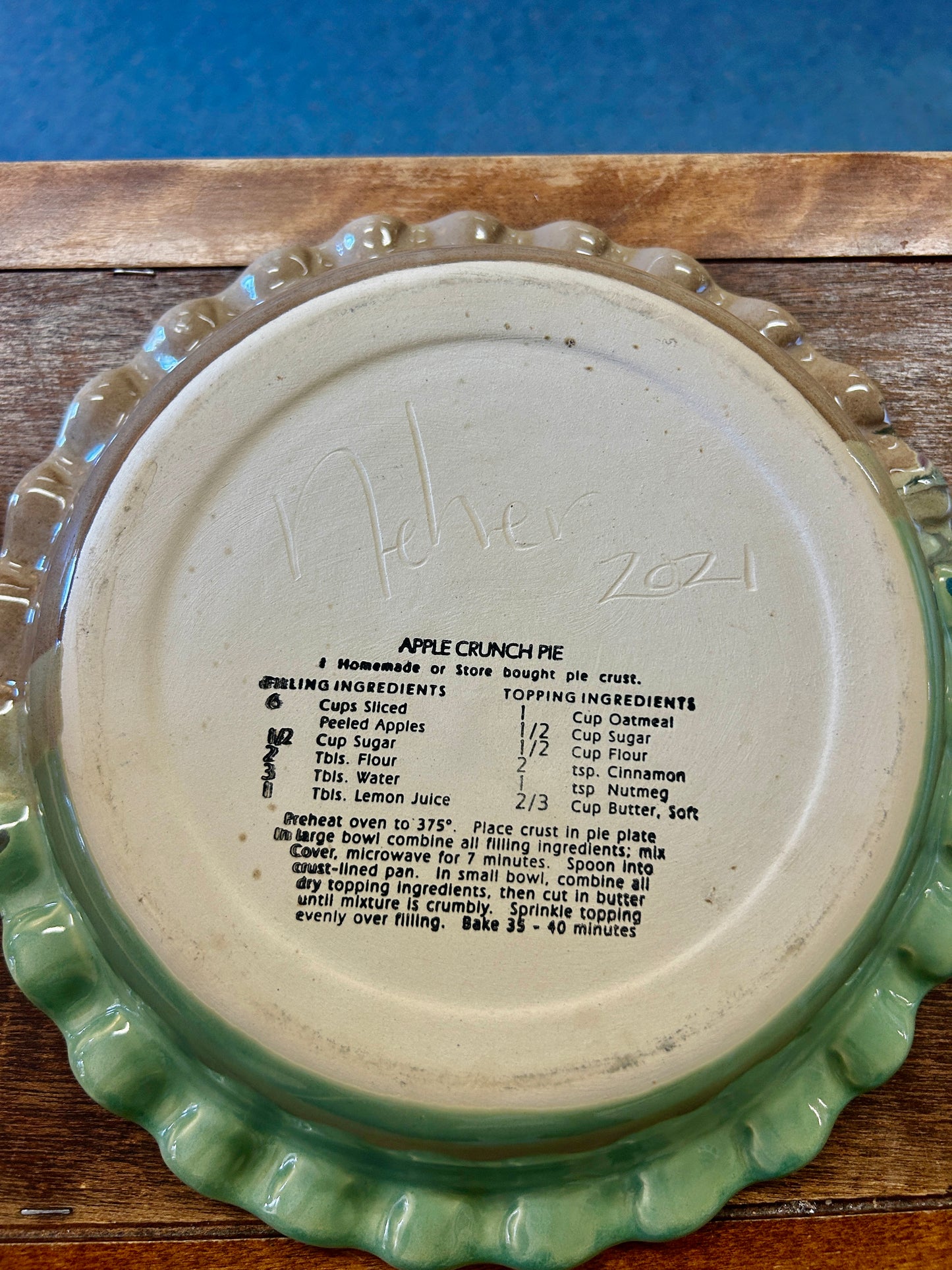 Green & Brown  Glazed Pie Plate, 10 3/4"