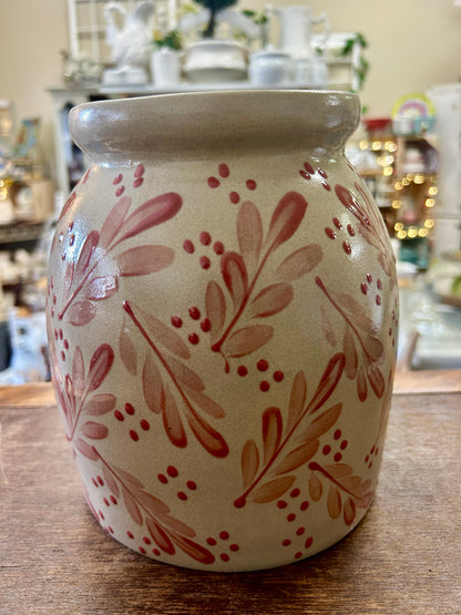 Beaumont Brothers Red Leaf Stoneware Crock, 7 1/2"