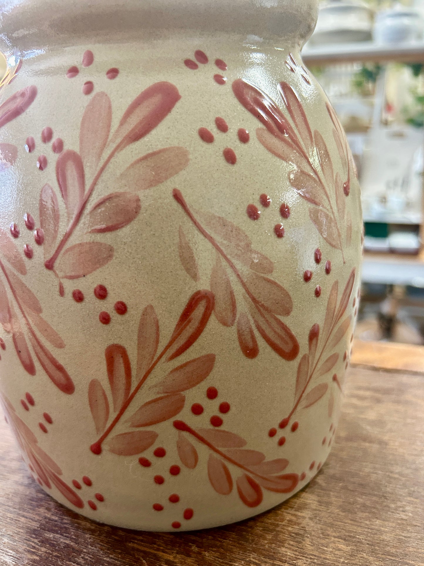 Beaumont Brothers Red Leaf Stoneware Crock, 7 1/2"