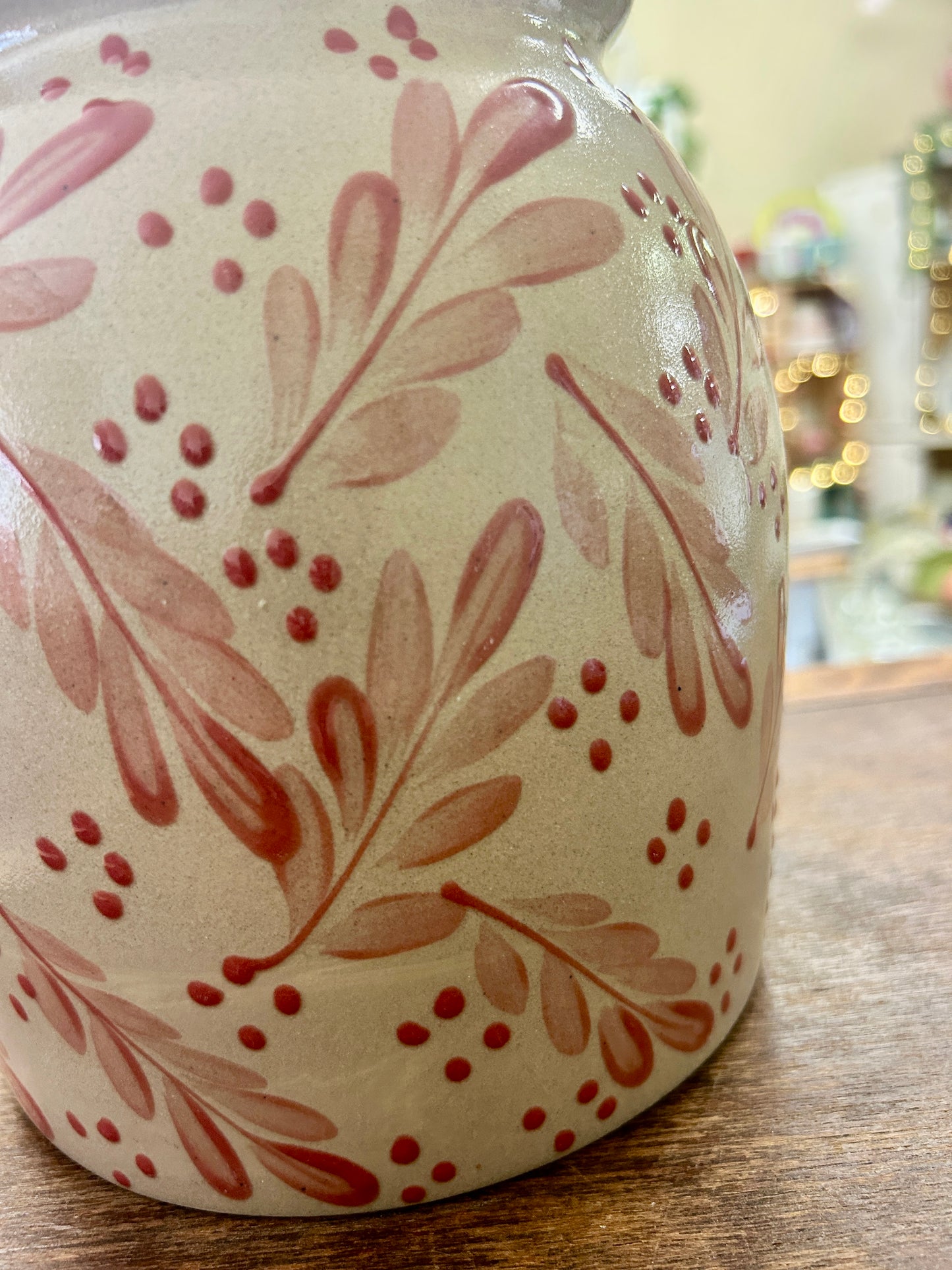Beaumont Brothers Red Leaf Stoneware Crock, 7 1/2"