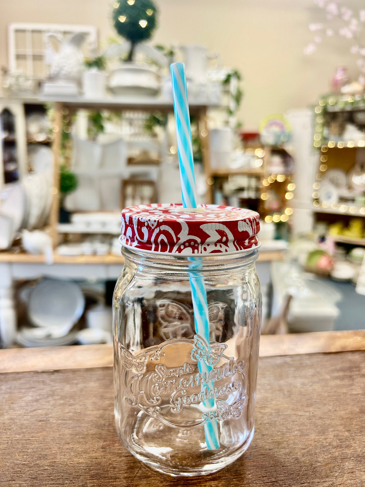 Red Pioneer Woman Mason Jar Drinking Glass, 5 1/2"