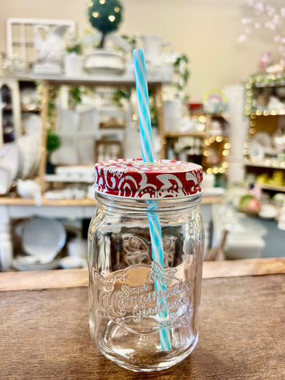 Red Pioneer Woman Mason Jar Drinking Glass, 5 1/2"