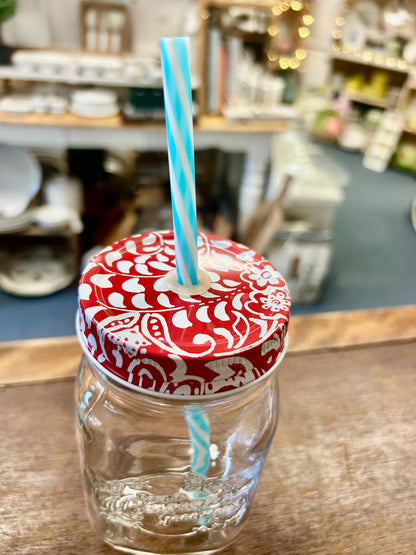 Red Pioneer Woman Mason Jar Drinking Glass, 5 1/2"