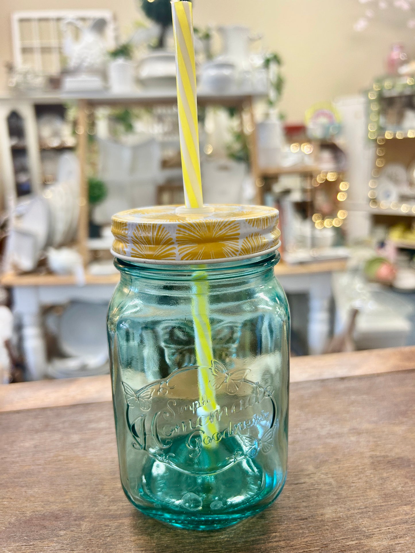 Yellow Pioneer Woman Mason Jar Drinking Glass, 5 1/2"