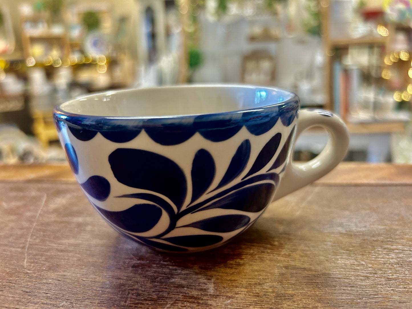 Blue & White Pottery Barn Anfora Cup & Saucer Mexico, 6 1/4"