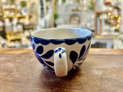 Blue & White Pottery Barn Anfora Cup & Saucer Mexico, 6 1/4"