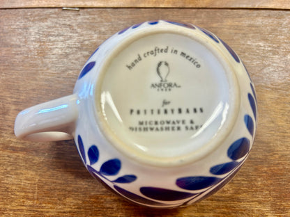 Blue & White Pottery Barn Anfora Cup & Saucer Mexico, 6 1/4"