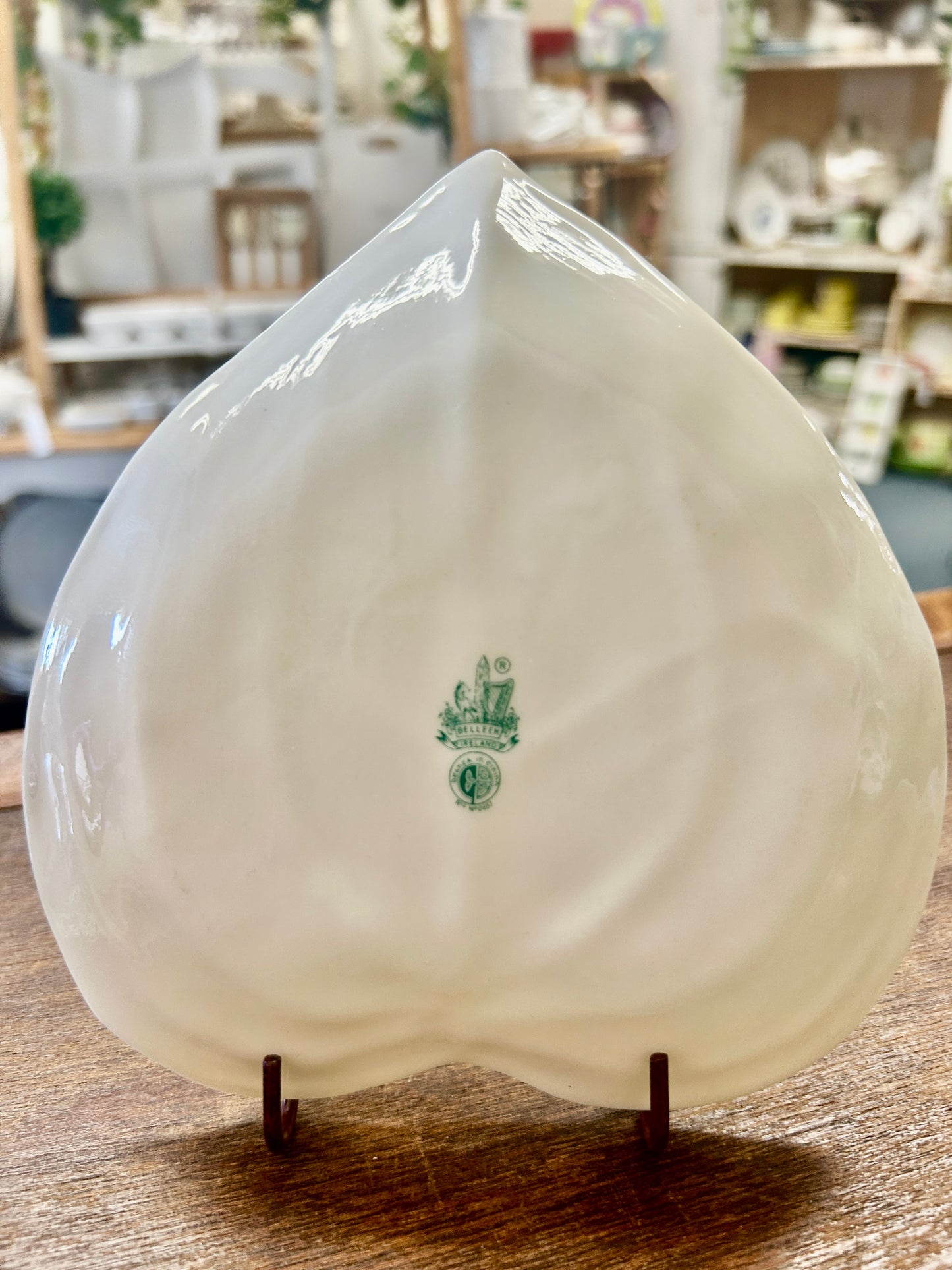 Cream Belleek Leaf Heart Shape Plate Ireland, 6 1/2"