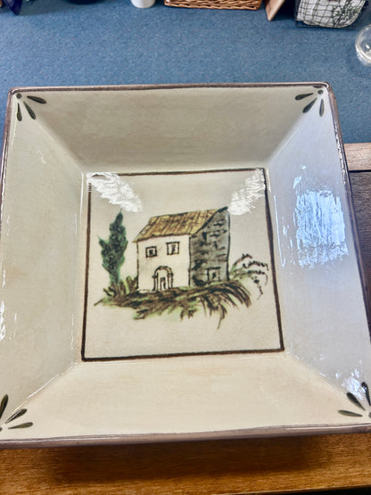 Green & Cream Williams Sonoma Square House Bowl Italy, 13"