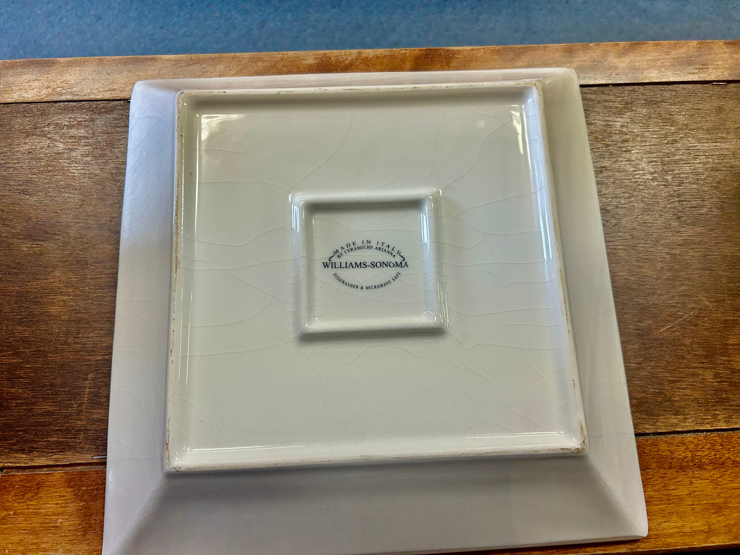 Green & Cream Williams Sonoma Square House Bowl Italy, 13"
