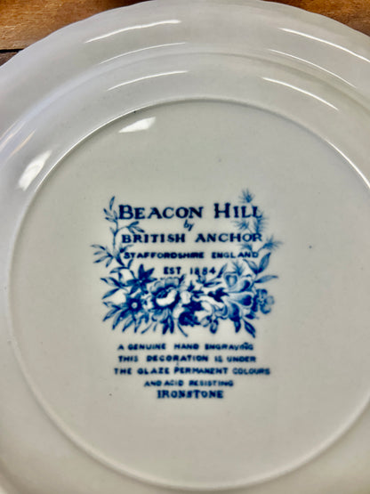 Blue & White British Anchor Beacon Hill Plate England, 8"
