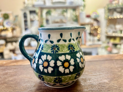 Multicolor Boleslawiec Green Daisy Sugar & Creamer, 3 1/4"