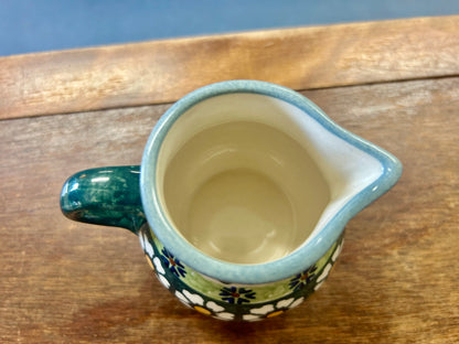 Multicolor Boleslawiec Green Daisy Sugar & Creamer, 3 1/4"