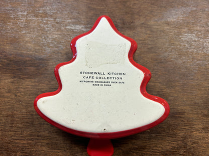 Tree-shaped bowl bottom marked Stonewall Kitchen Cafe Collection, red rim and foot