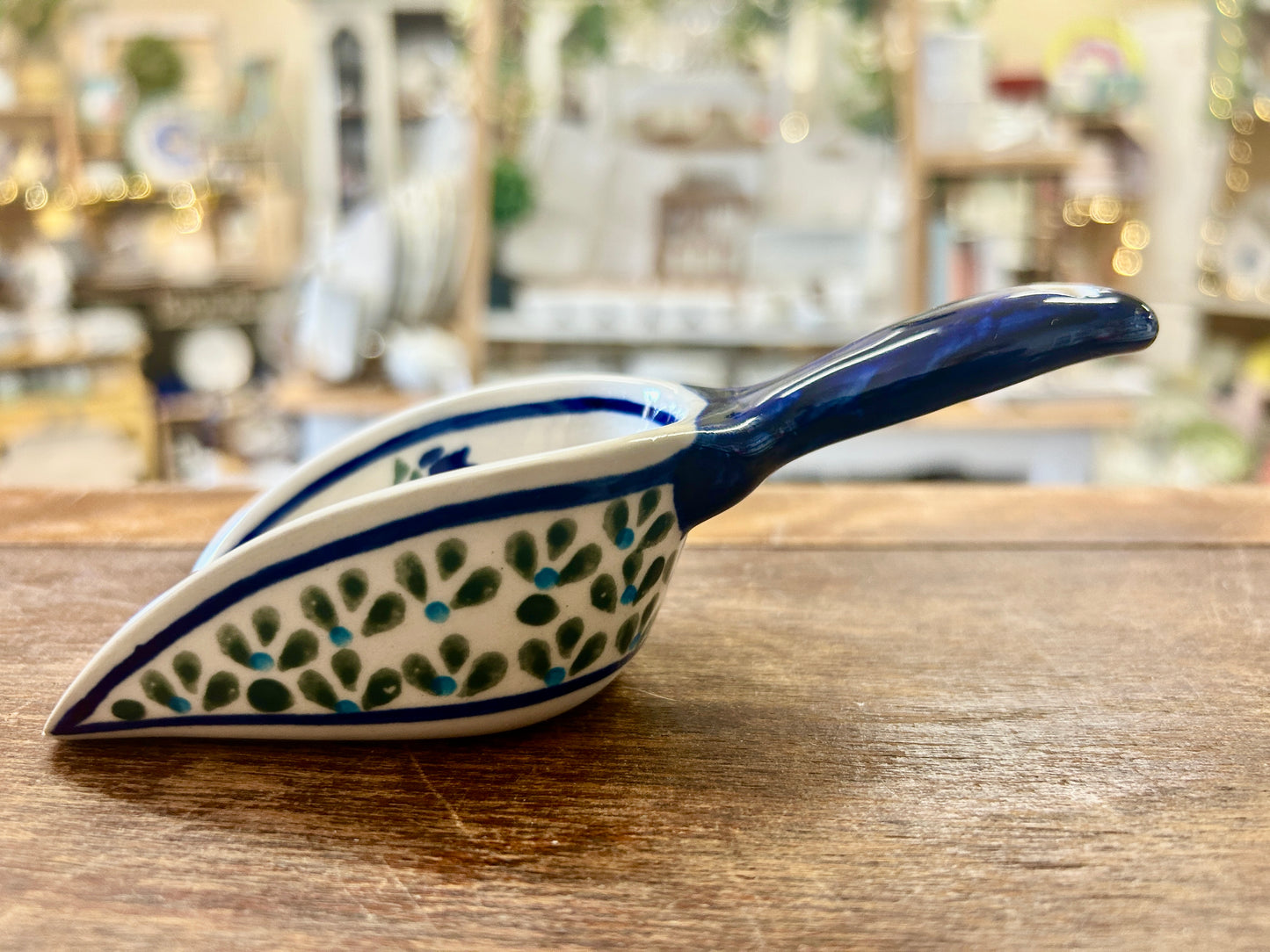 Blue & White  Polish Pottery Scoop, 5 1/2"