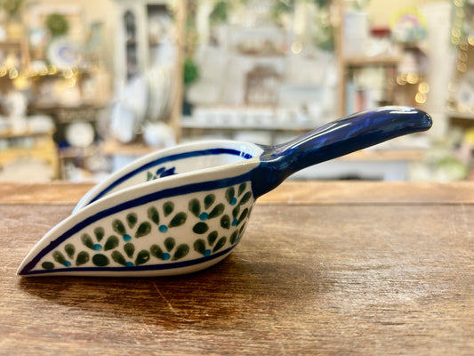 Blue & White  Polish Pottery Scoop, 5 1/2"