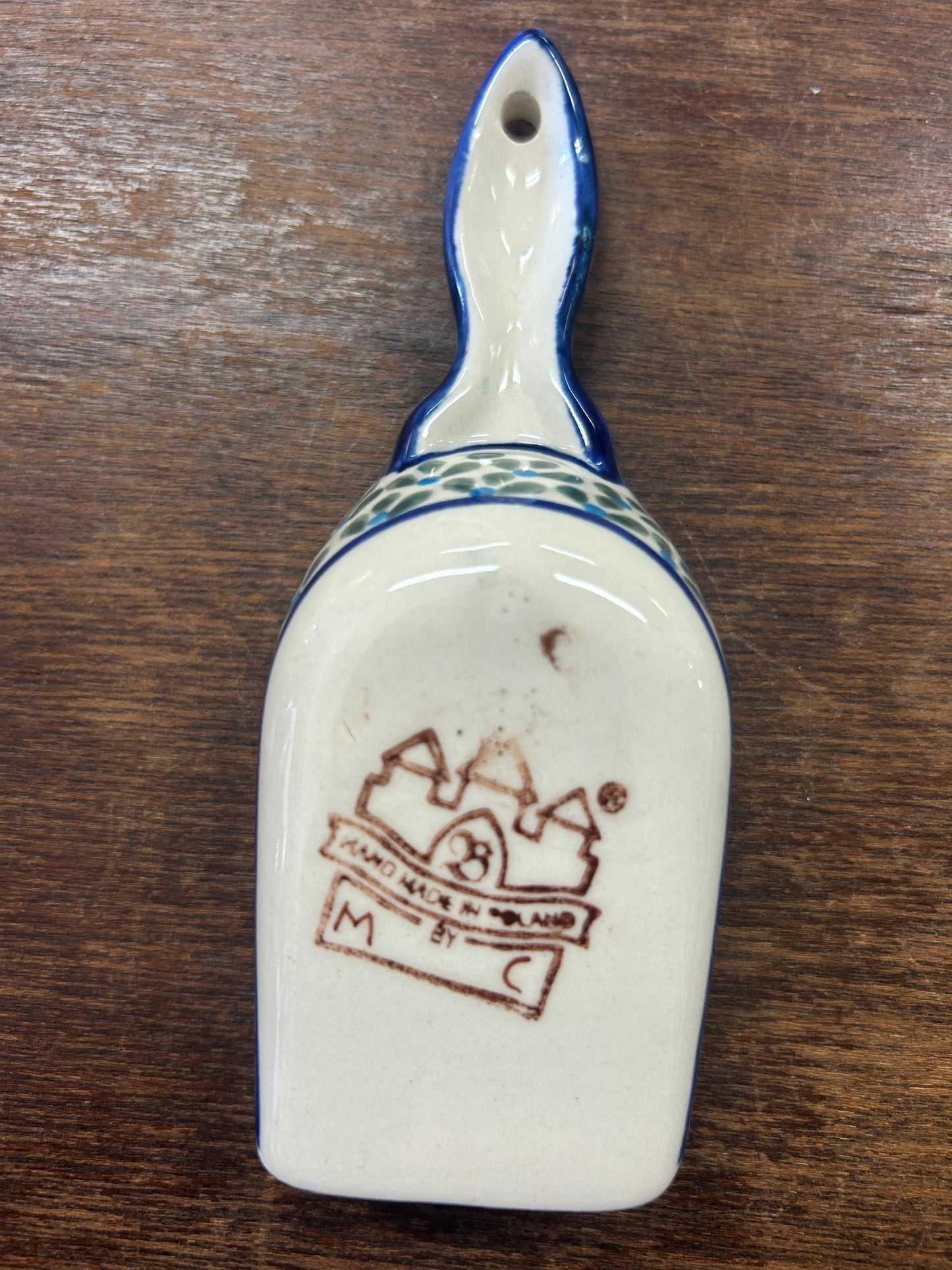 Blue & White  Polish Pottery Scoop, 5 1/2"