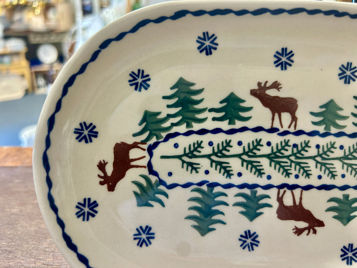 Multicolor Boleslawiec Polish Pottery Reindeer Oval, 9 1/4"