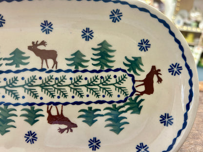 Multicolor Boleslawiec Polish Pottery Reindeer Oval, 9 1/4"