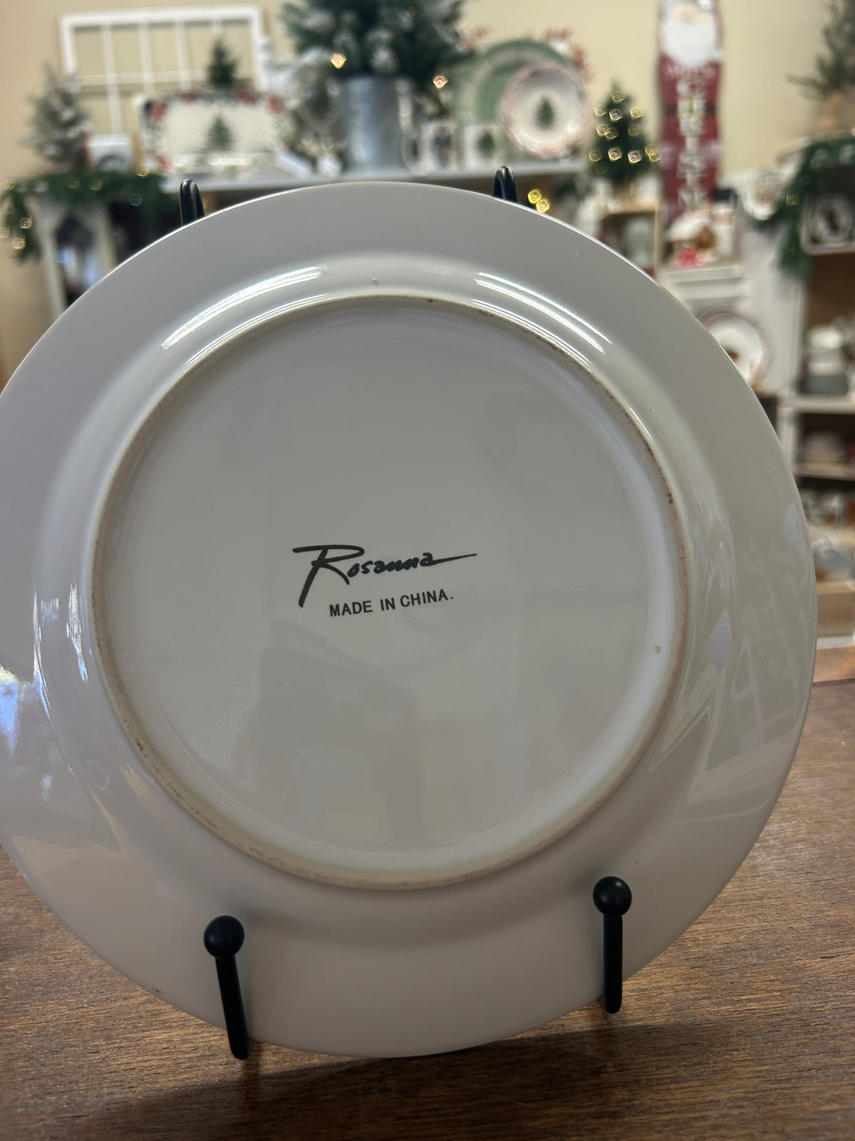 Rosanna wine plate bottom with 'Made in China' mark on white porcelain