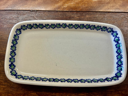 Multicolor Boleslawiec Blue Rose Butter Dish, 7 1/2"