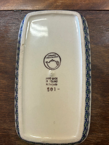 Multicolor Boleslawiec Blue Rose Butter Dish, 7 1/2"