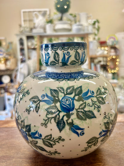 Blue & Green UNIKAT Maczka Round Ball Vase, 7 1/2"