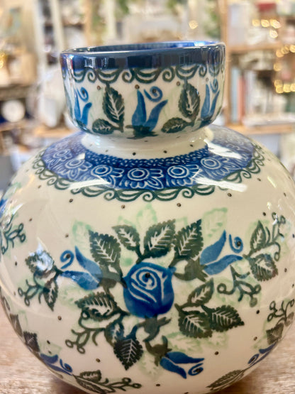 Blue & Green UNIKAT Maczka Round Ball Vase, 7 1/2"