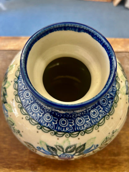 Blue & Green UNIKAT Maczka Round Ball Vase, 7 1/2"