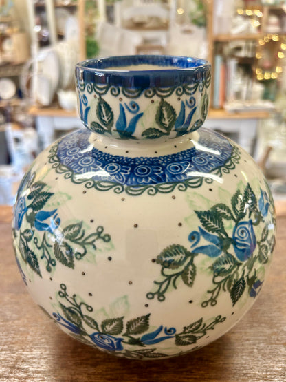 Blue & Green UNIKAT Maczka Round Ball Vase, 7 1/2"
