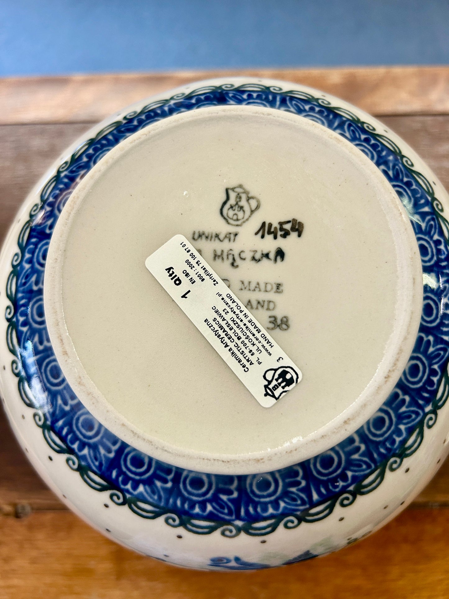 Blue & Green UNIKAT Maczka Round Ball Vase, 7 1/2"