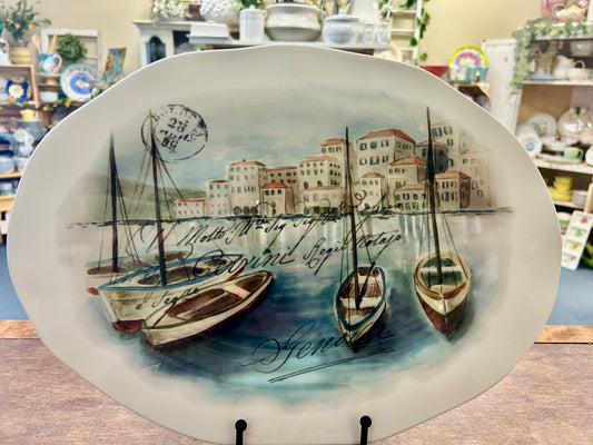 Multicolor Effetti Home Oval Boat Postcard Platter Italy, 16"