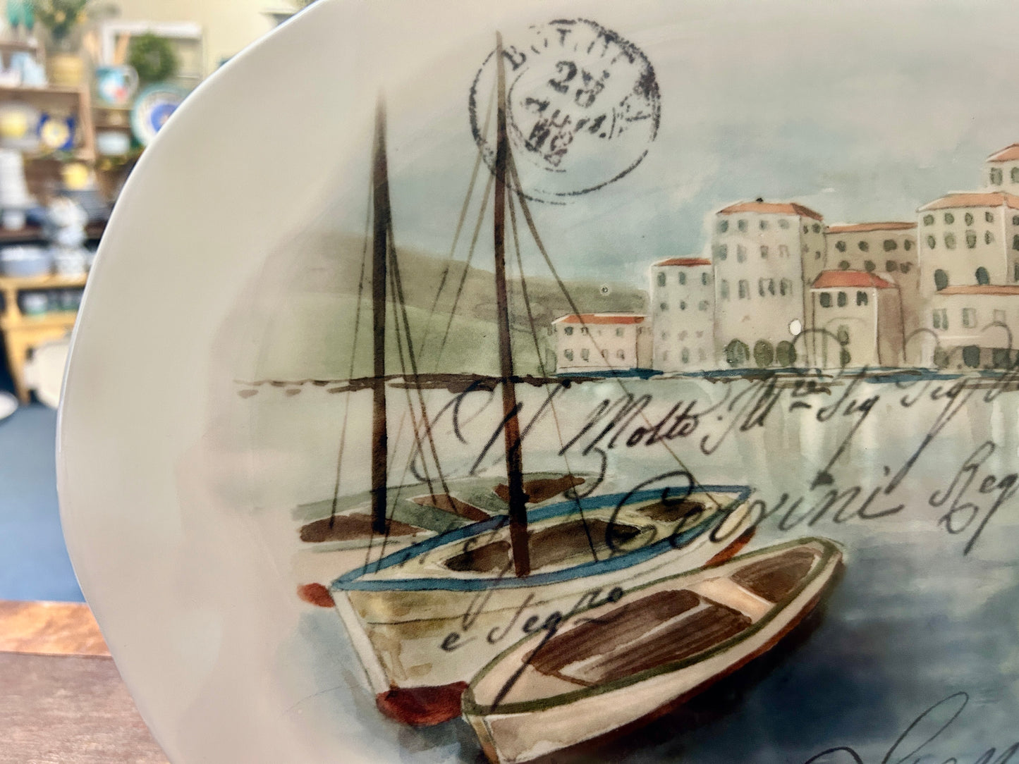 Multicolor Effetti Home Oval Boat Postcard Platter Italy, 16"