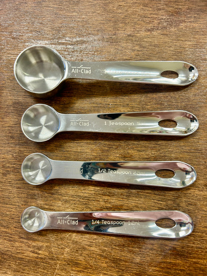 All-Clad stainless measuring spoon set with 1, 1/2, 1/4 teaspoon markings