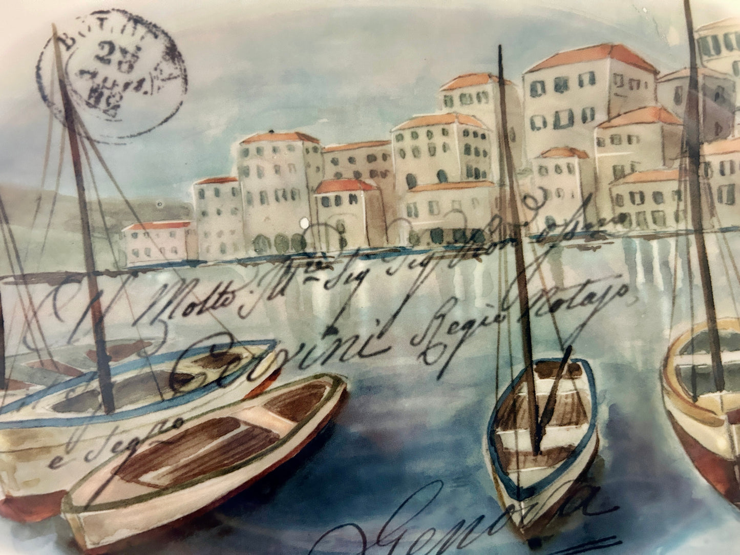 Multicolor Effetti Home Oval Boat Postcard Platter Italy, 16"