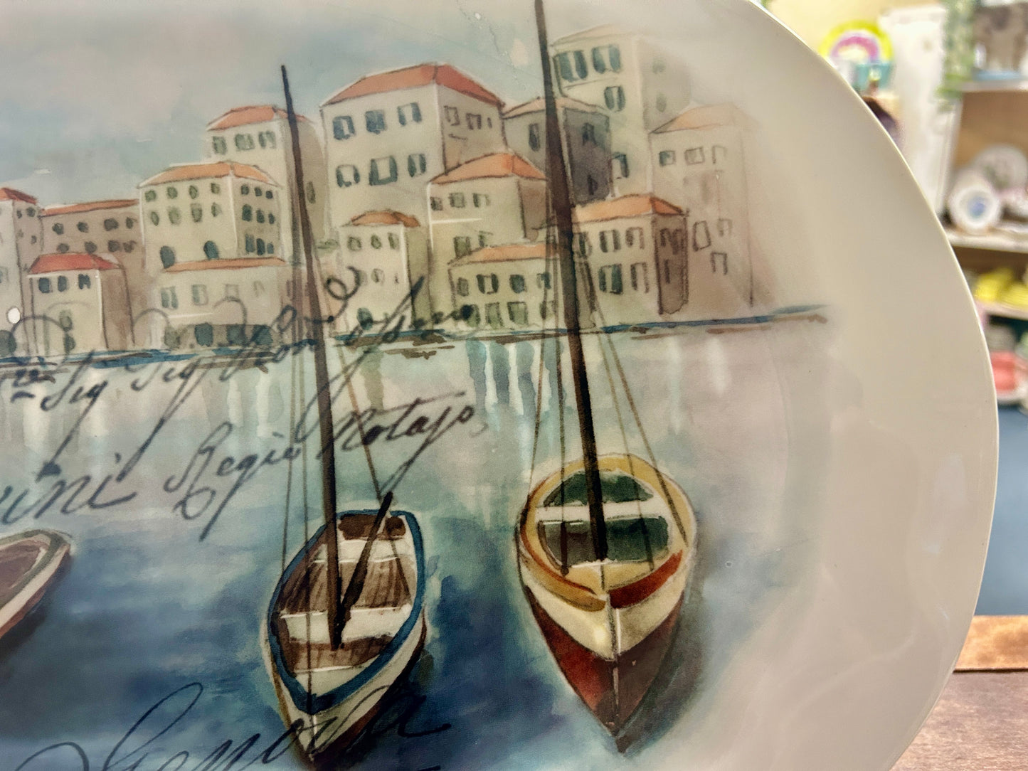 Multicolor Effetti Home Oval Boat Postcard Platter Italy, 16"