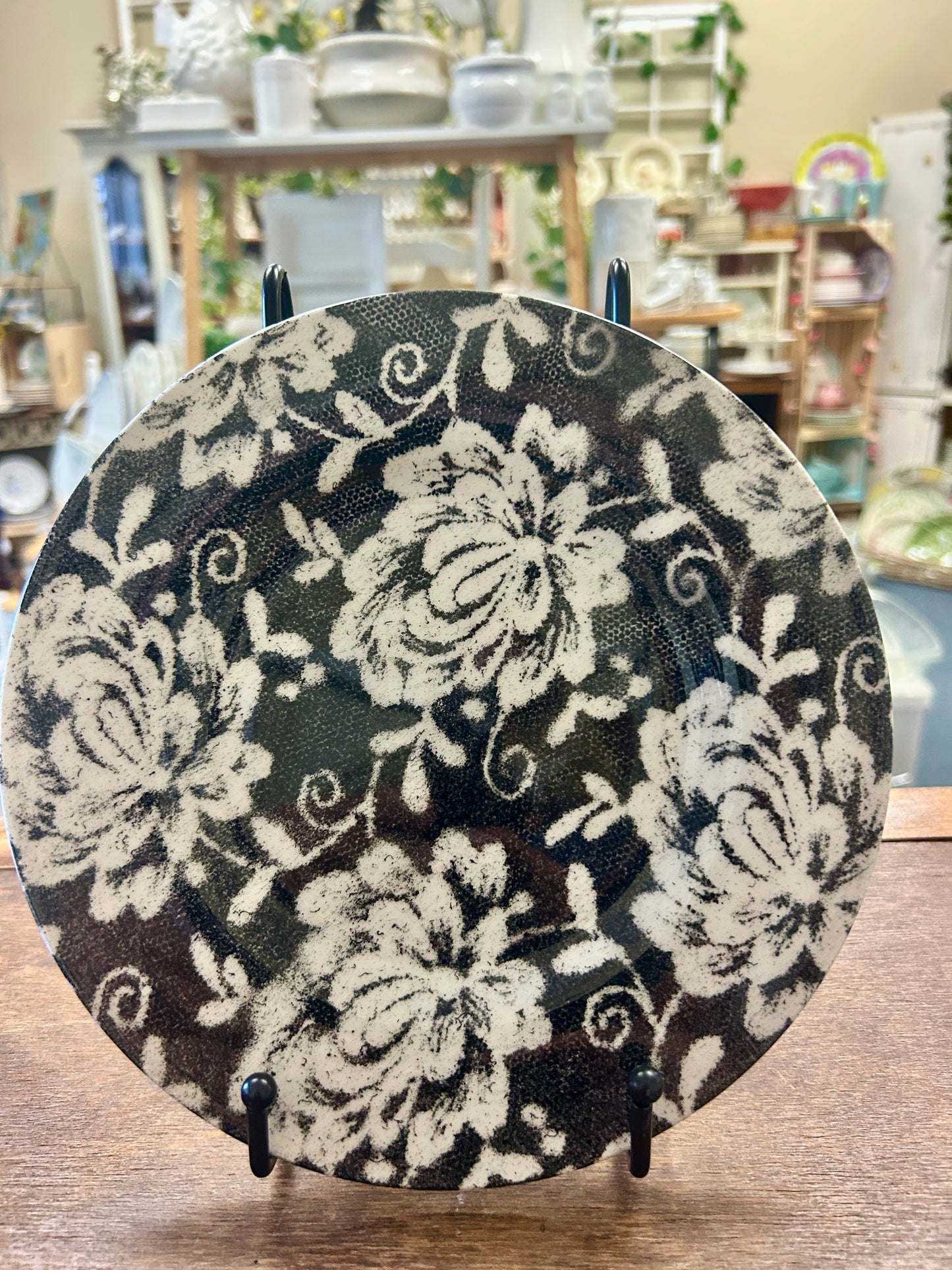 Crate & Barrel Kate Lace Black & White Plate, 8 1/2"