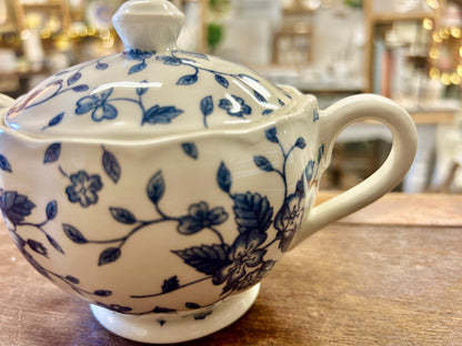WH Grindley & Co RARE Vtg Blue Bouquet Sugar Bowl, 6 3/4"