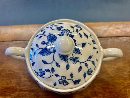 WH Grindley & Co RARE Vtg Blue Bouquet Sugar Bowl, 6 3/4"