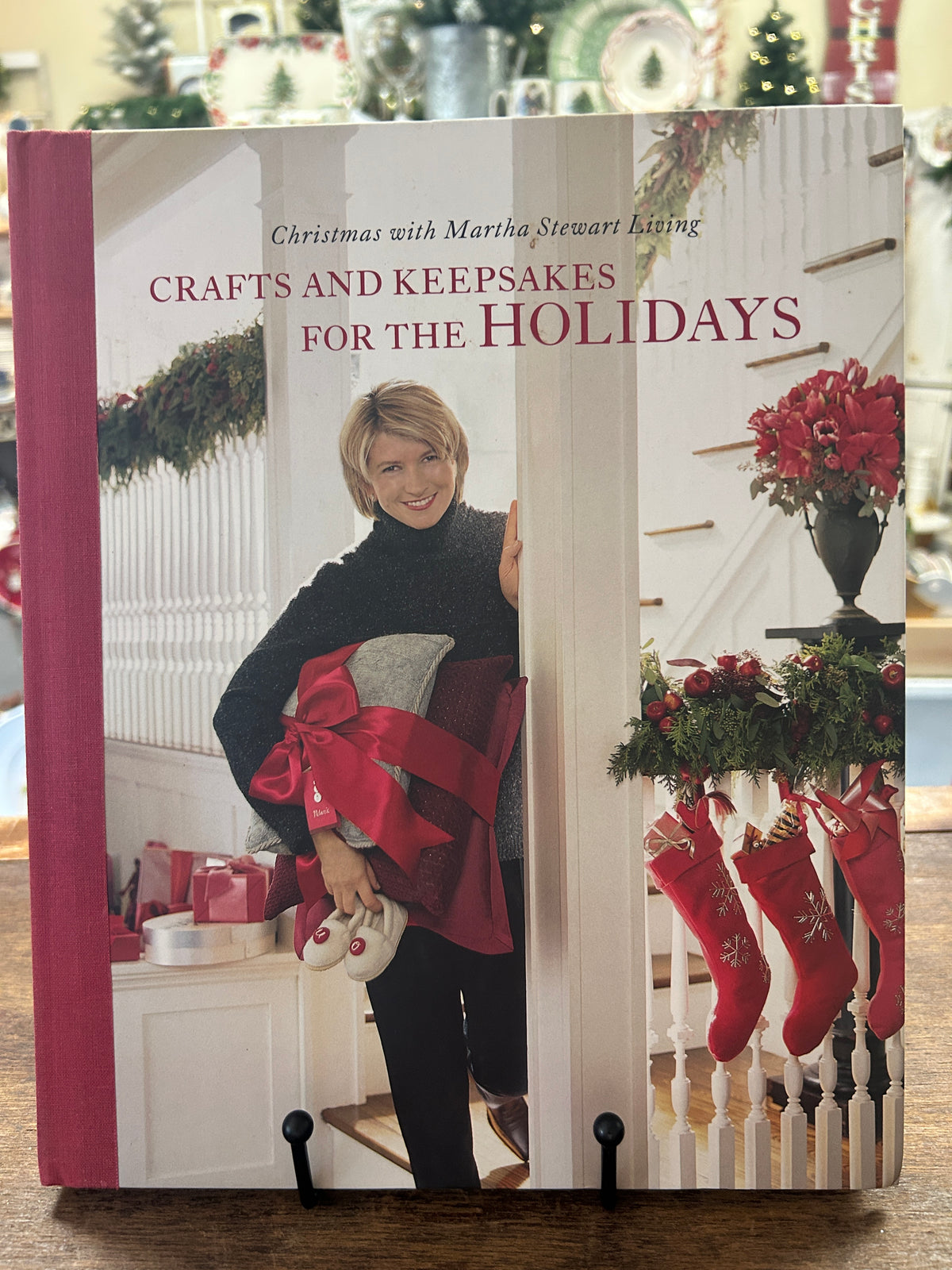 Holiday crafts keepsakes hardcover book with red ribbon gift cover photo of woman