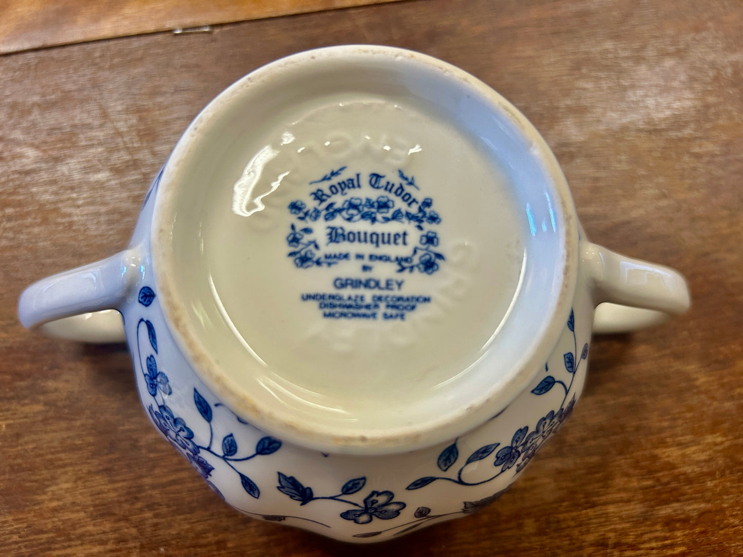 WH Grindley & Co RARE Vtg Blue Bouquet Sugar Bowl, 6 3/4"