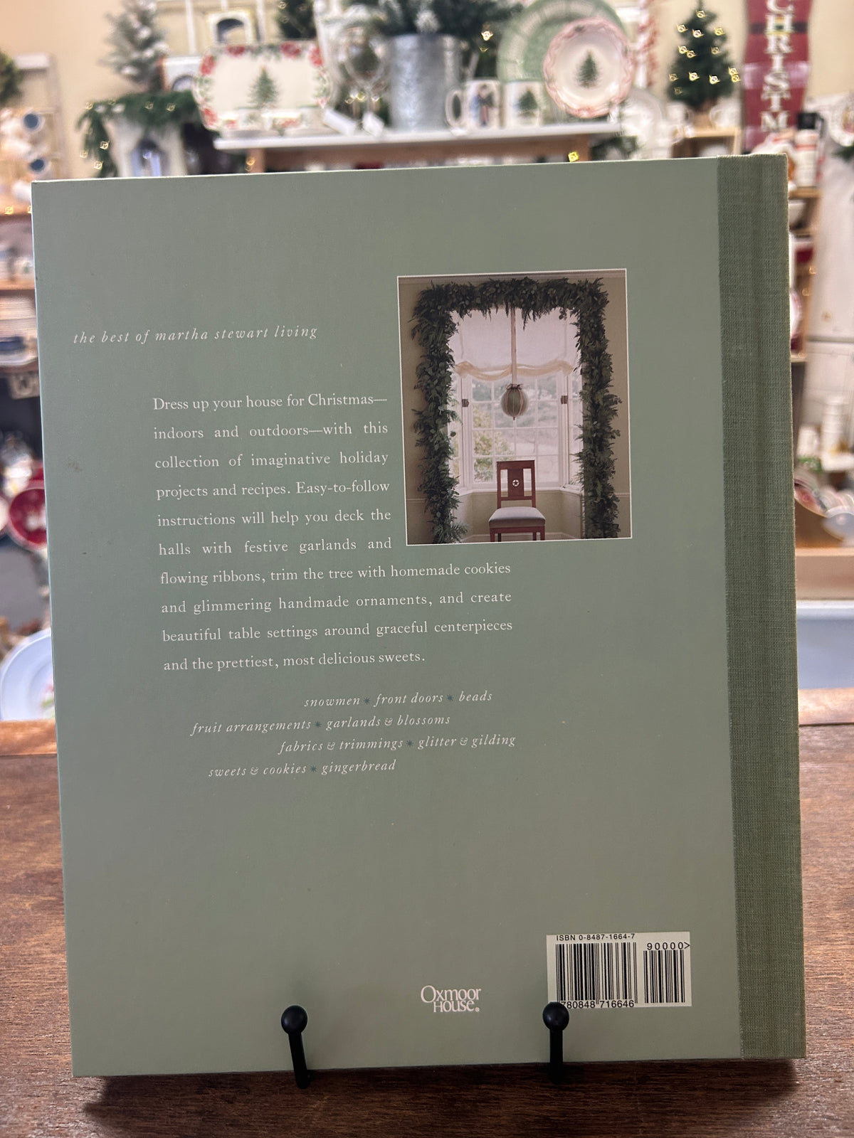 Holiday decorating book back cover with text description and barcode