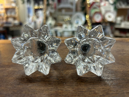 Clear 8-point glass salt and pepper shakers with star bases and openings