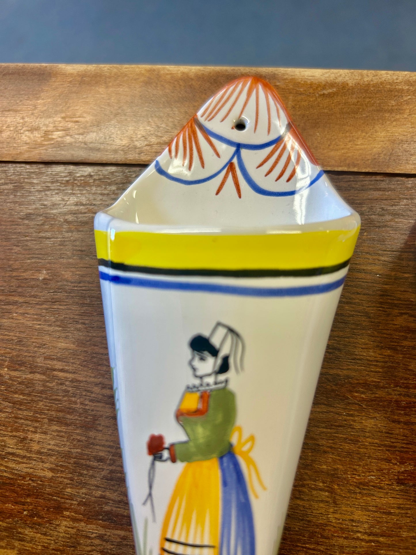 Multicolor Quimper Breton Wall Vase Set 2pcs, 8"