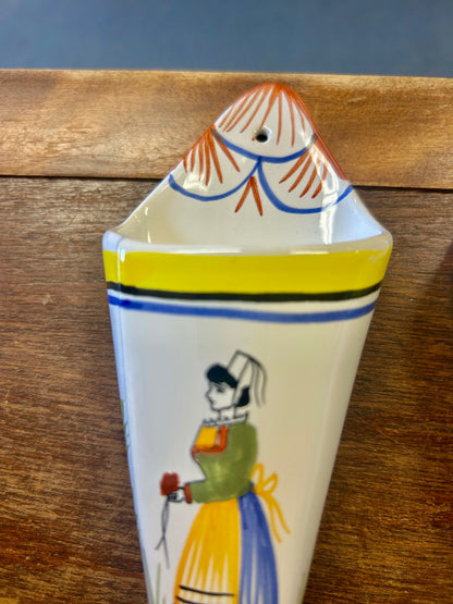 Multicolor Quimper Breton Wall Vase Set 2pcs, 8"