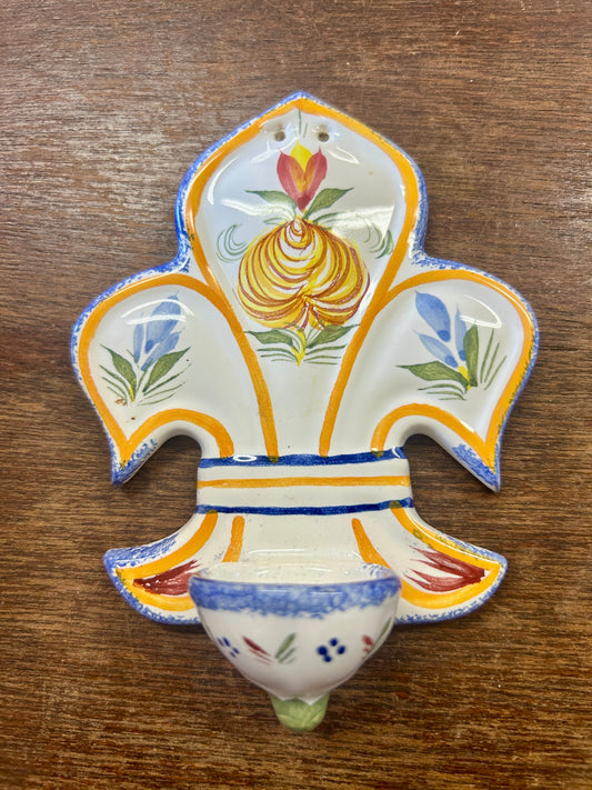 Multicolor Quimper Fleur de Lis Holy Water Font, 5 1/4"