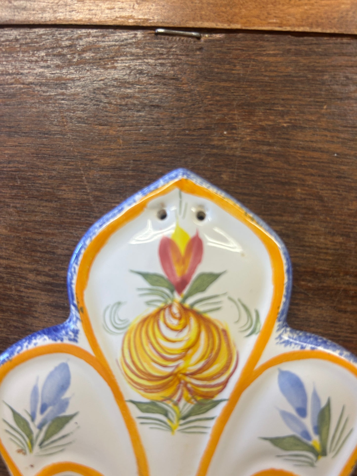 Multicolor Quimper Fleur de Lis Holy Water Font, 5 1/4"