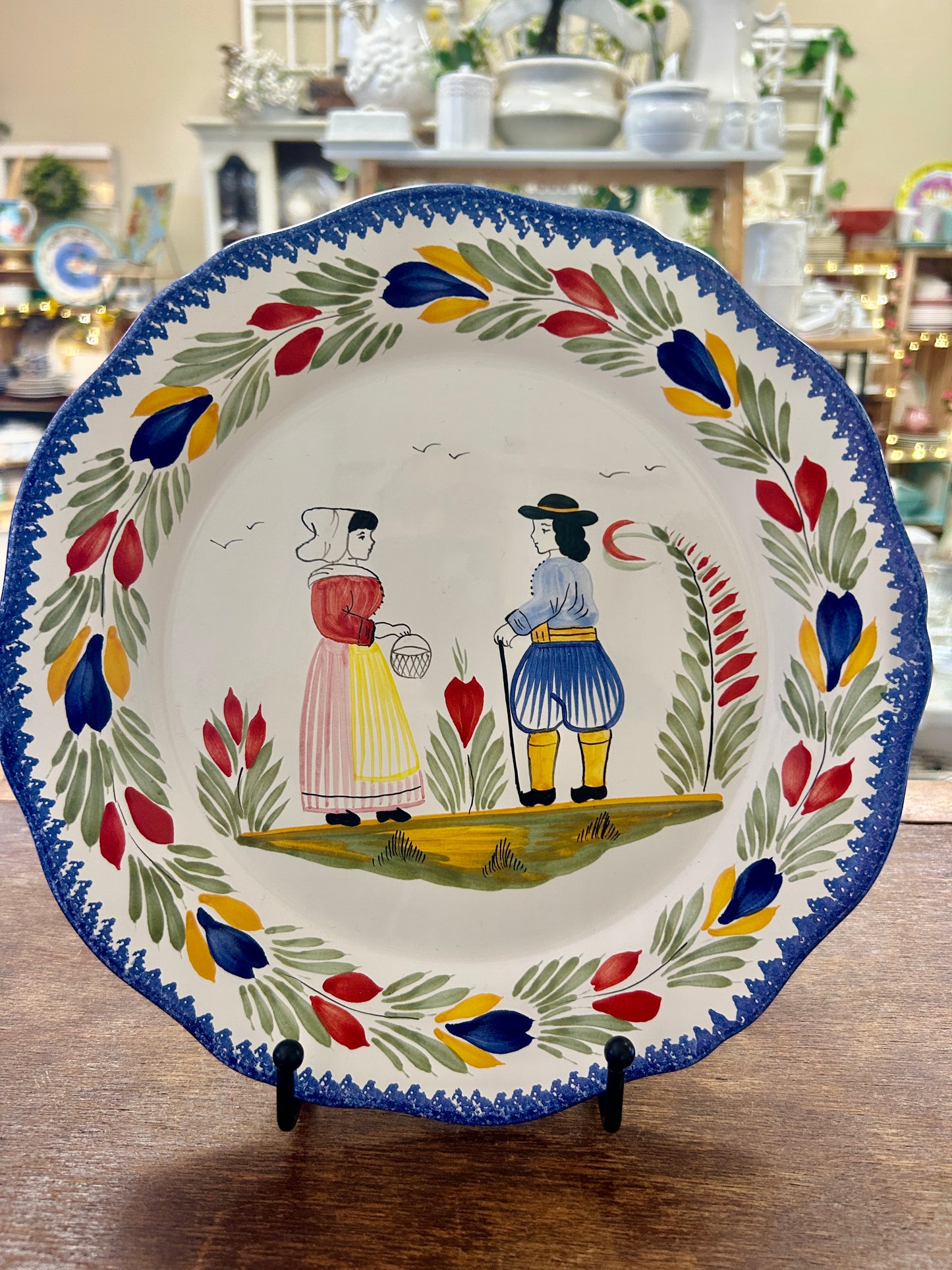 Multicolor Quimper Breton Peasants Plate, 10"