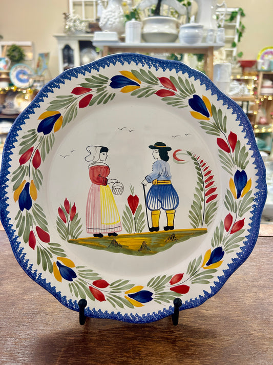 Multicolor Quimper Breton Peasants Plate, 10"