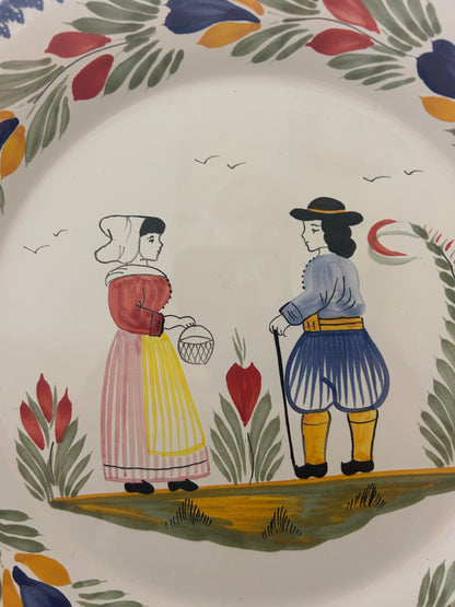 Multicolor Quimper Breton Peasants Plate, 10"